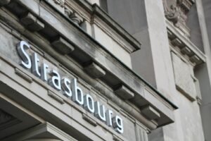 a close up of a building with a sign on it